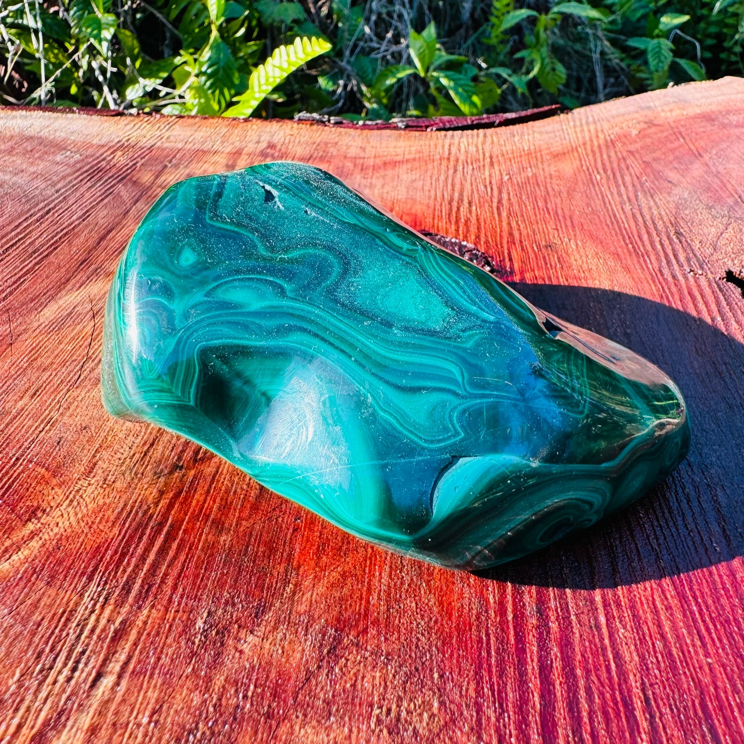 Detail shot of Grade AA Malachite specimen under natural light