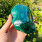 Bird's-eye view of Malachite specimen, showing earthy tone, Democratic Republic of the Congo-sourced.
