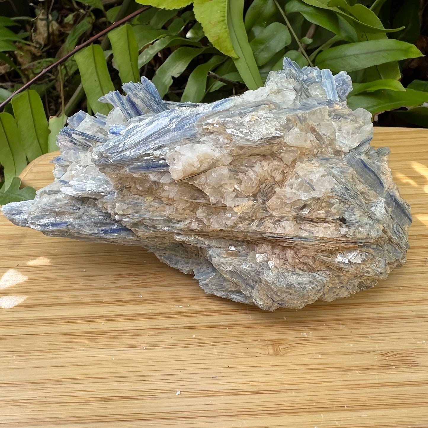 Side profile of Blue Kyanite specimen, from Minas Gerais, Brazil, for Confidence and Meditation.