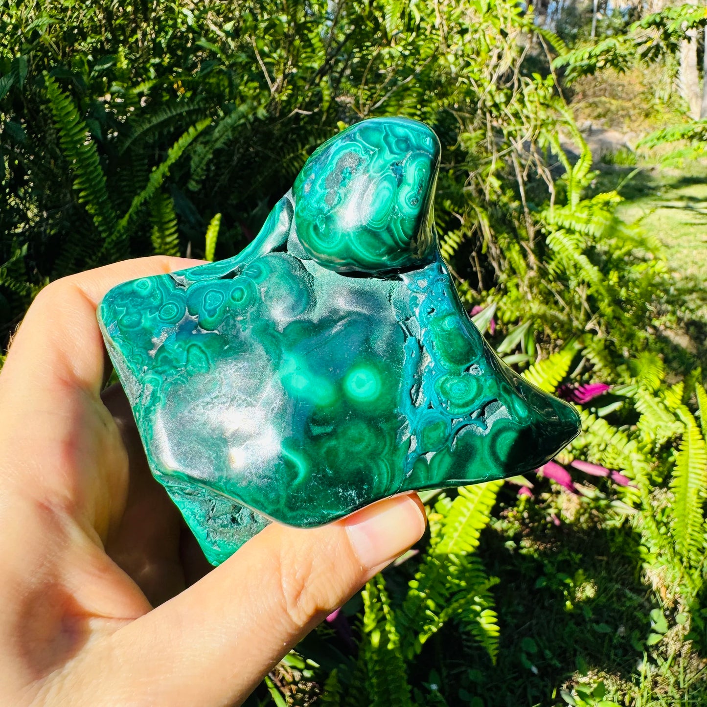 Profile view of Malachite specimen, showing natural banding, to support Emotional Healing.