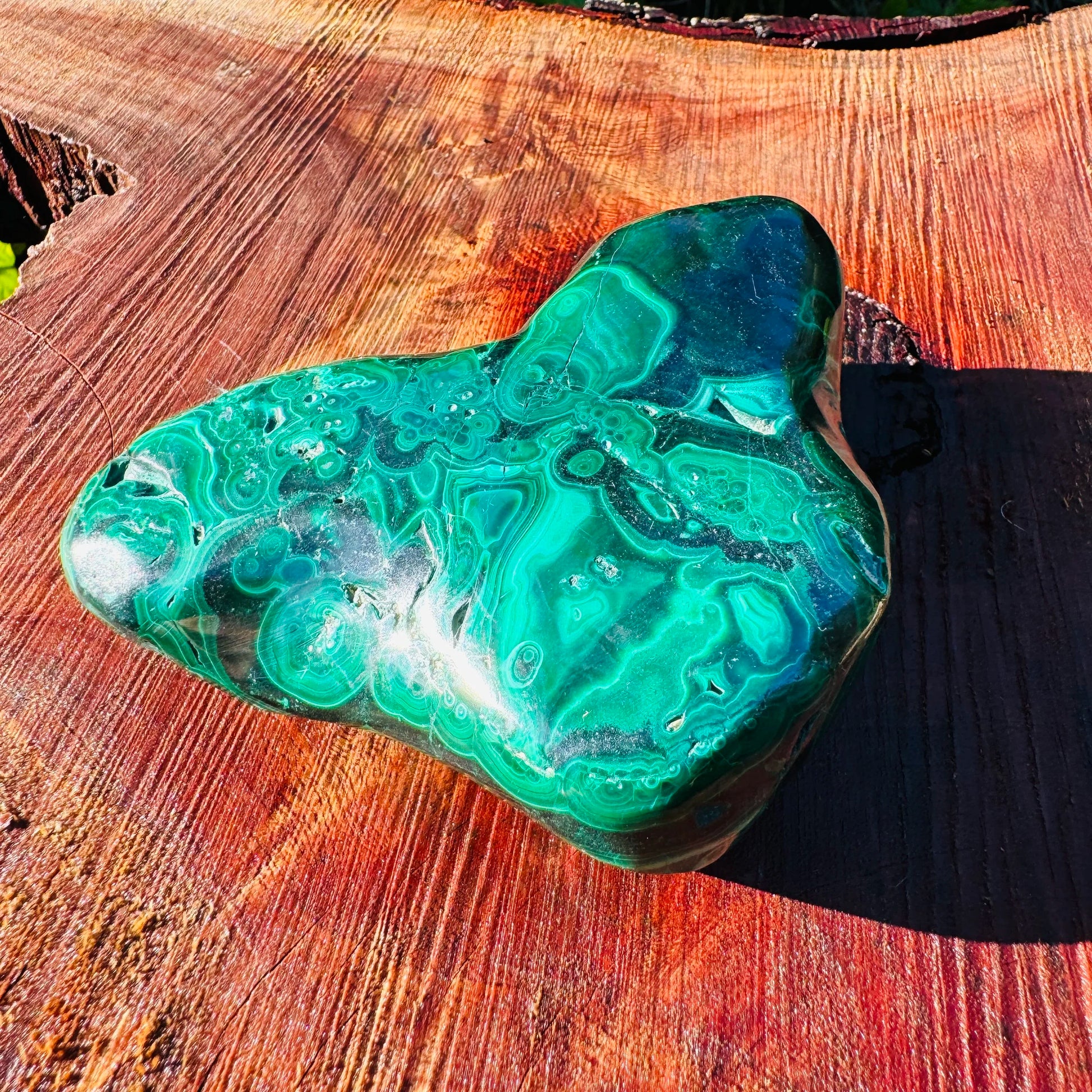 Back view of Grade AA Malachite specimen showing natural surface