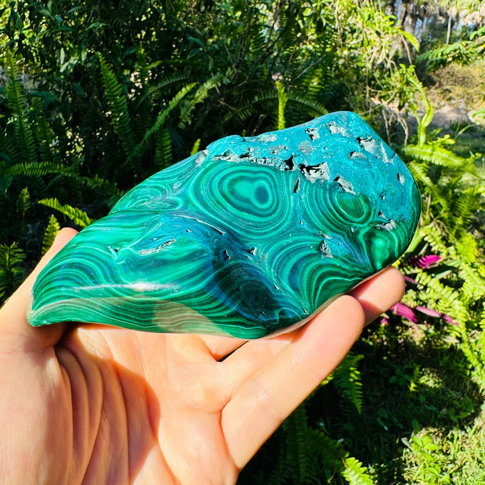 Top angle of green Malachite specimen, Democratic Republic of the Congo-sourced.