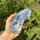 Top angle of Grade AA Blue Kyanite specimen, worked with for Confidence, sourced from Minas Gerais, Brazil.