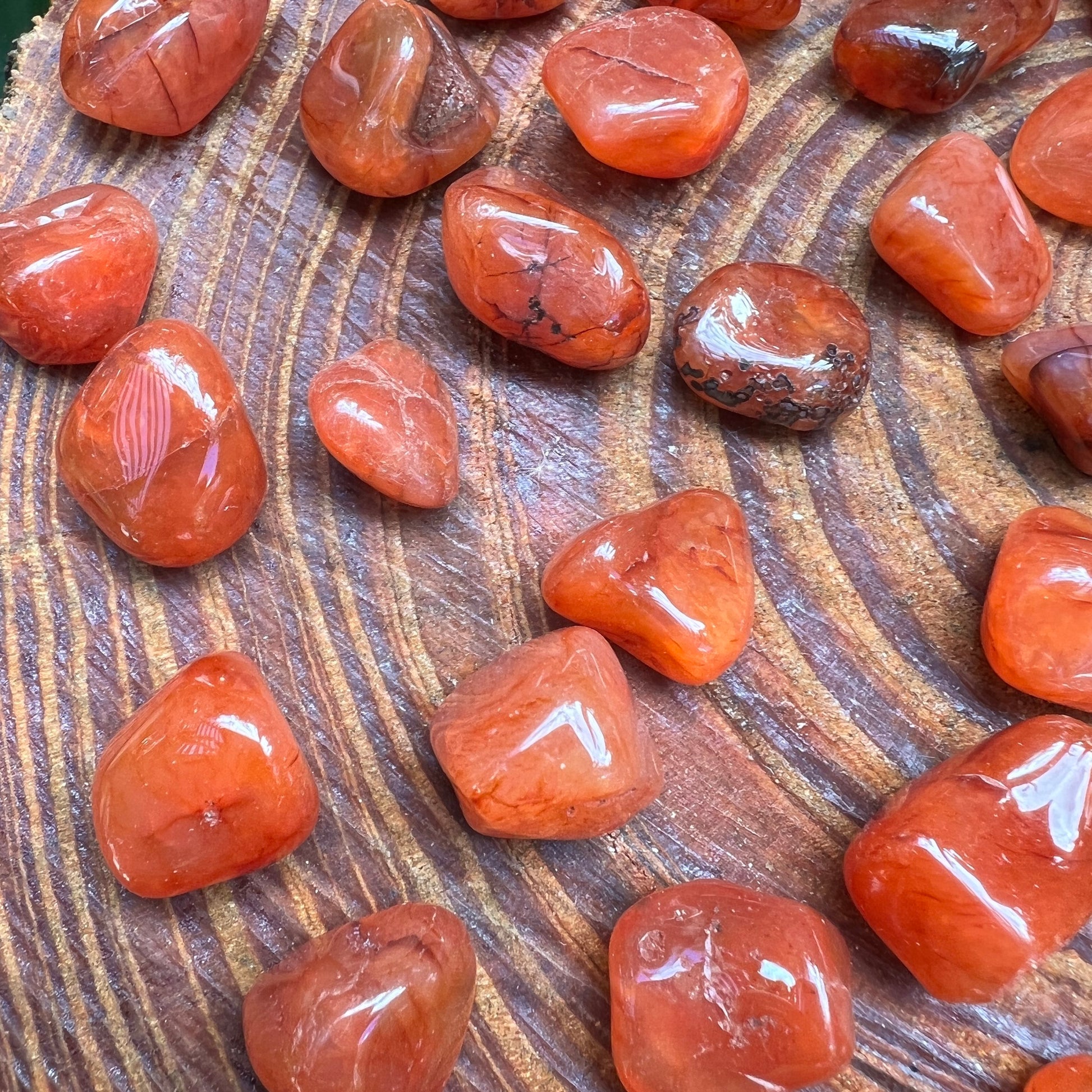 Full profile of Grade AA Carnelian tumbled stone ready to ship from Beyond Bohemian
