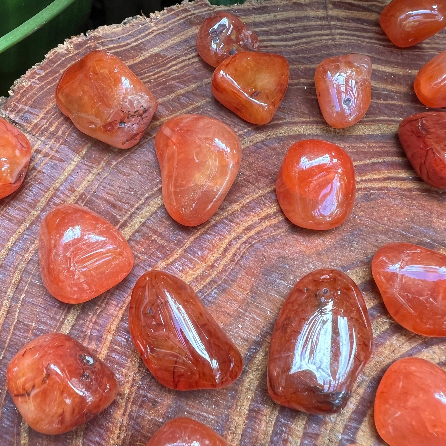 Full profile of Grade AA Carnelian tumbled stone ready to ship from Beyond Bohemian