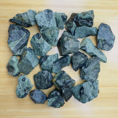 Kambaba Jasper raw stone in Green, Black tones, ethically sourced from Madagascar for Emotional Healing and Stress Relief