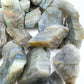 Display context of Labradorite raw crystal, linked to Intuition, shown for shape and scale.