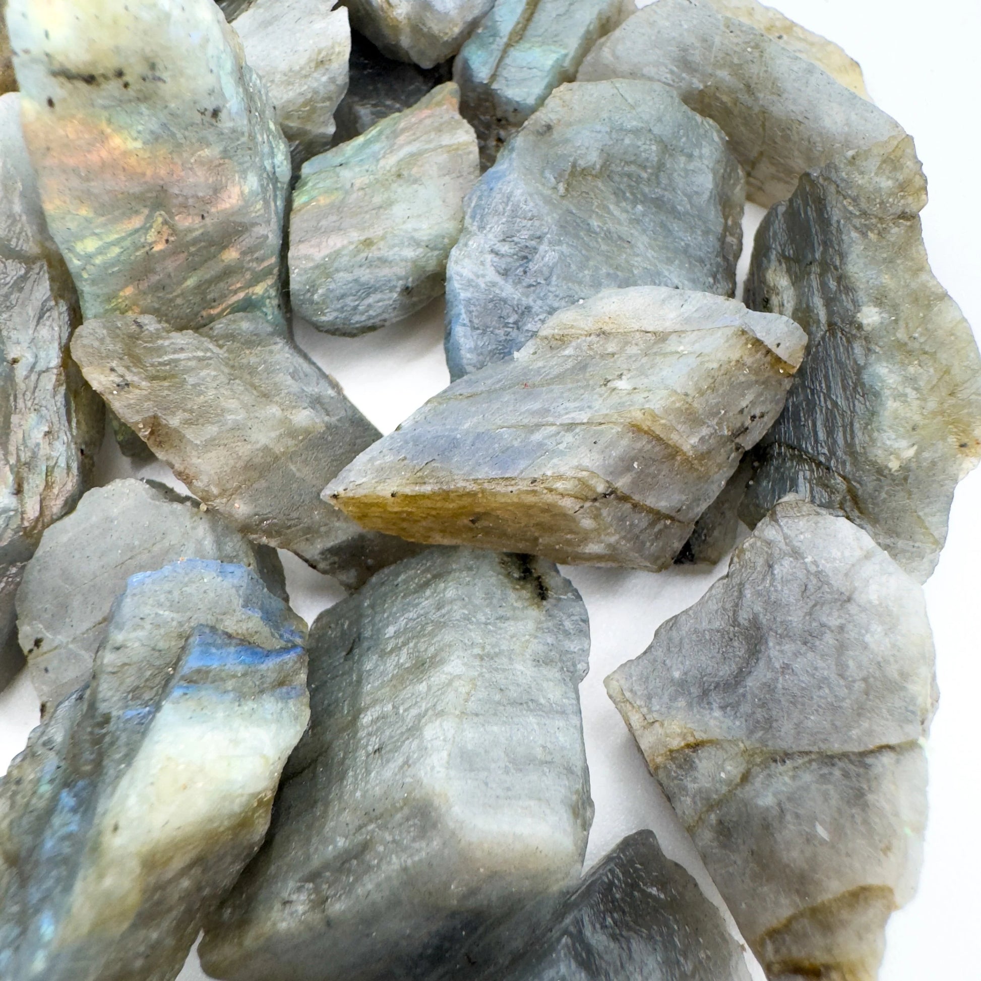 Display context of Labradorite raw crystal, linked to Intuition, shown for shape and scale.