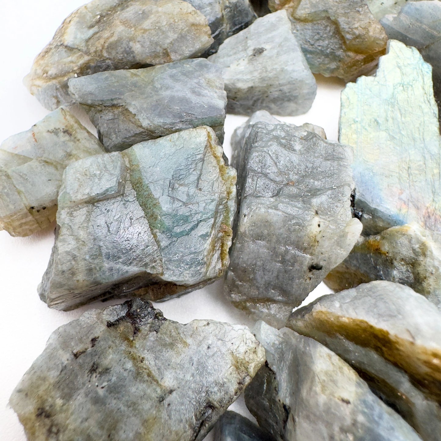 Back view of Grade AAA Labradorite raw showing natural surface