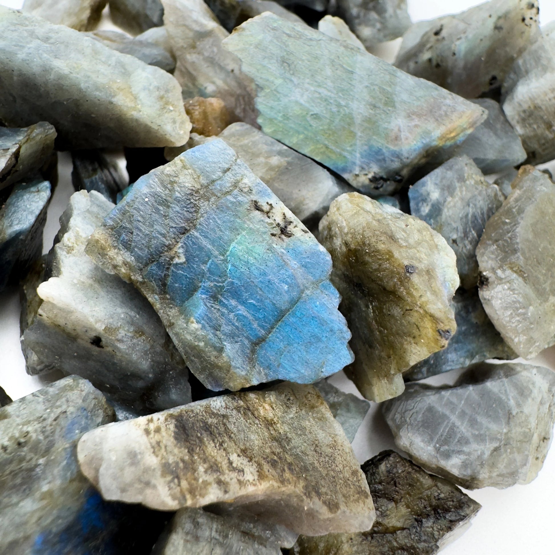 Full profile of Grade AAA Labradorite raw ready to ship from Beyond Bohemian