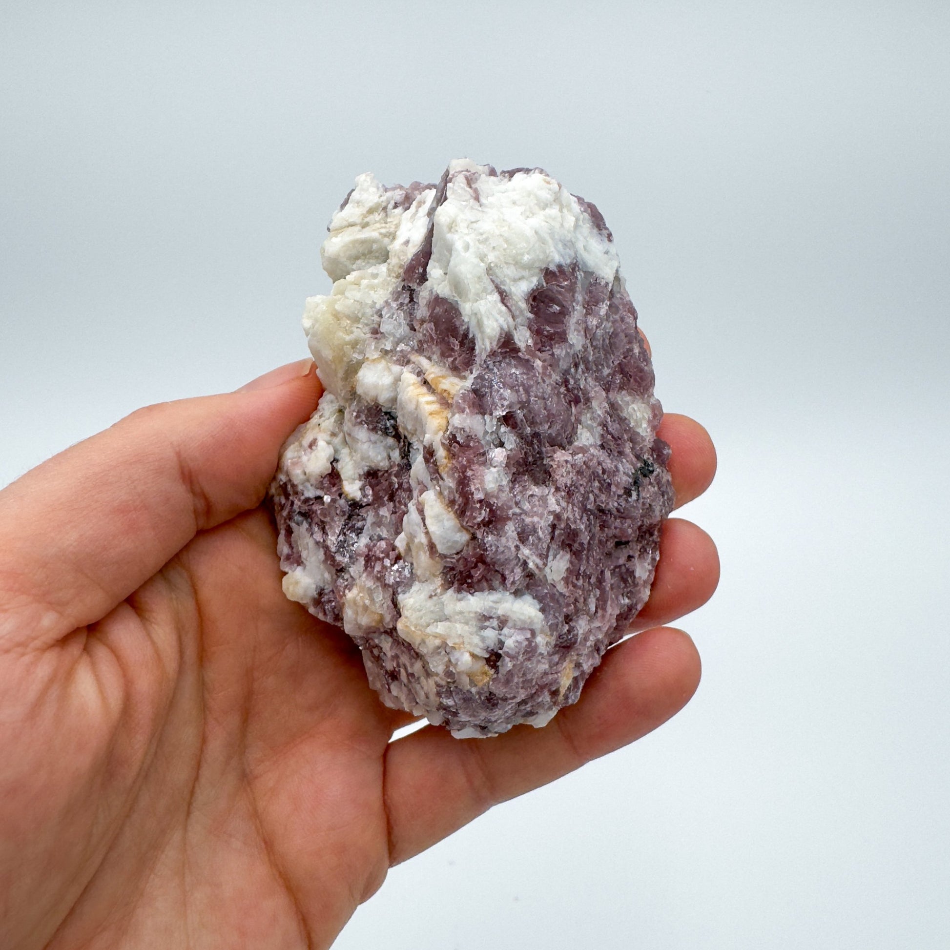 Full piece view of Lepidolite specimen, from Minas Gerais, Brazil, traditionally used for Self Love, shown for size reference.
