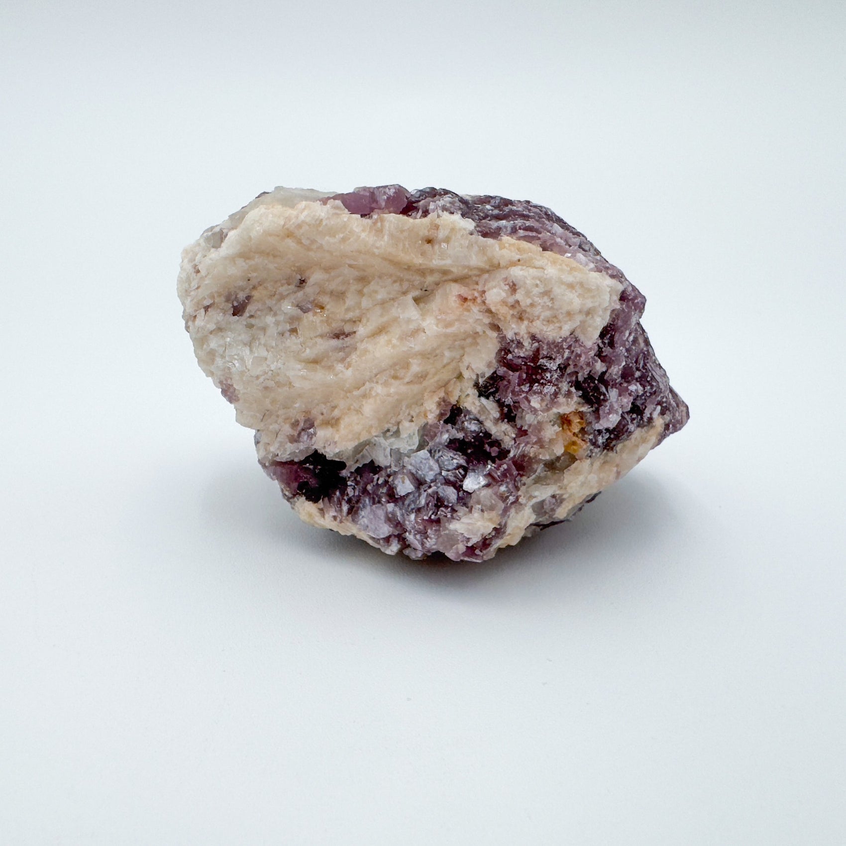 Reverse angle of Lepidolite specimen, hand-selected from Minas Gerais, Brazil, showing earthy tone.