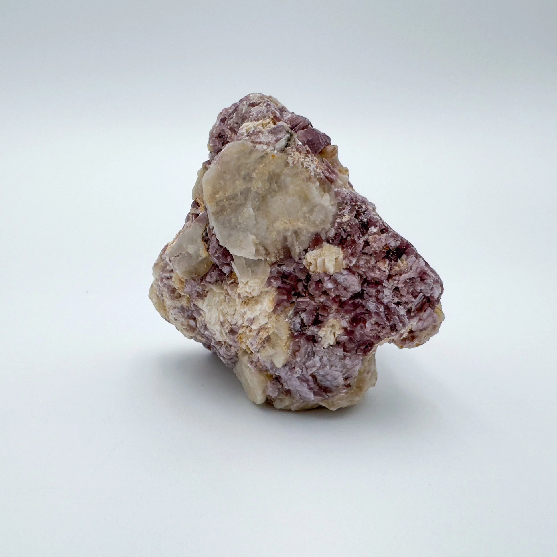 Sideways view of Lepidolite specimen, linked to Stress Relief and Emotional Healing, showing earthy tone.