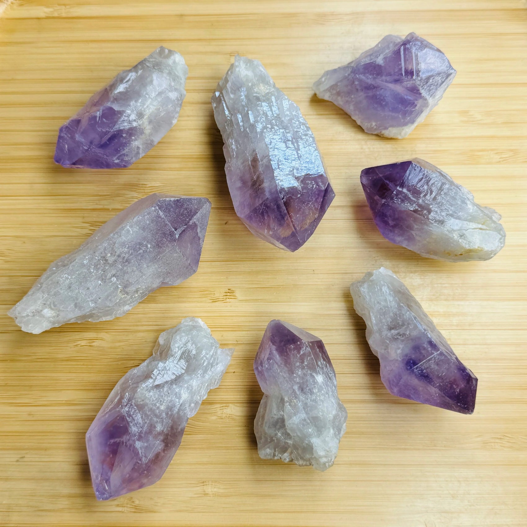 Underside detail of Amethyst raw point, for Stress Relief, showing characteristic color.