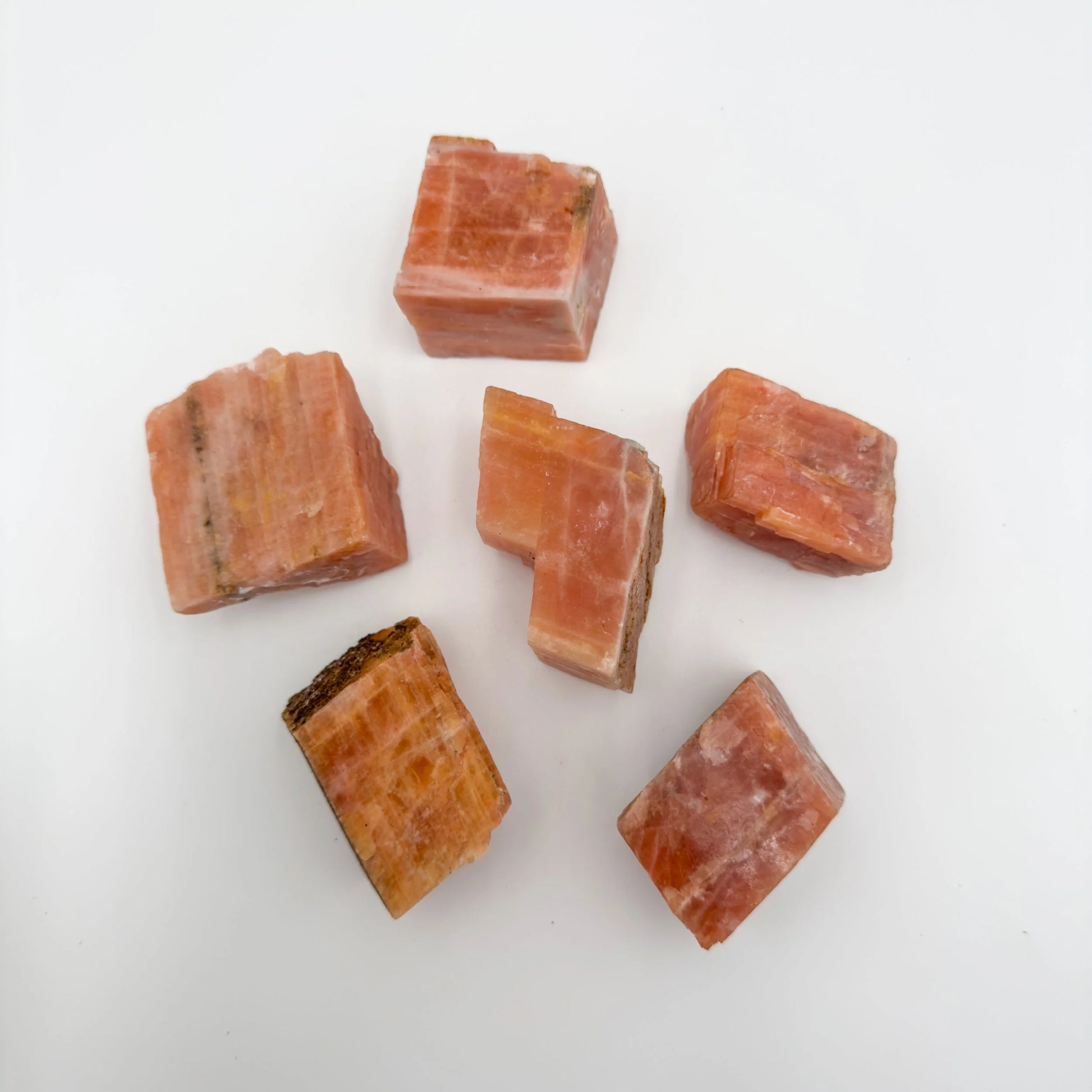 Full profile of Grade AA Orange Calcite raw ready to ship from Beyond Bohemian