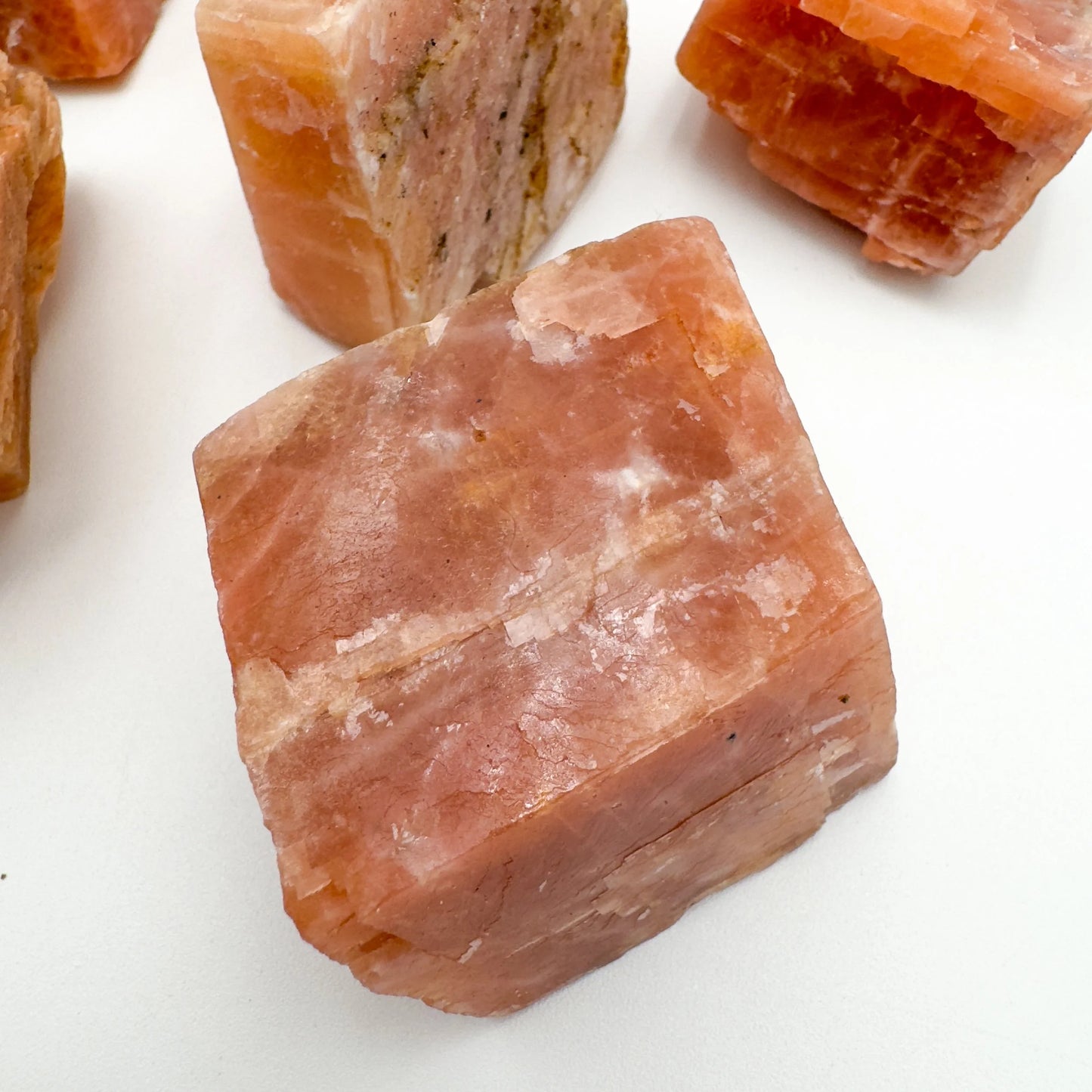 Full profile of Grade AA Orange Calcite raw ready to ship from Beyond Bohemian