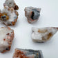 Rear view of multicolored Patagonia Agate raw stone, showing characteristic patterning, from Argentina.