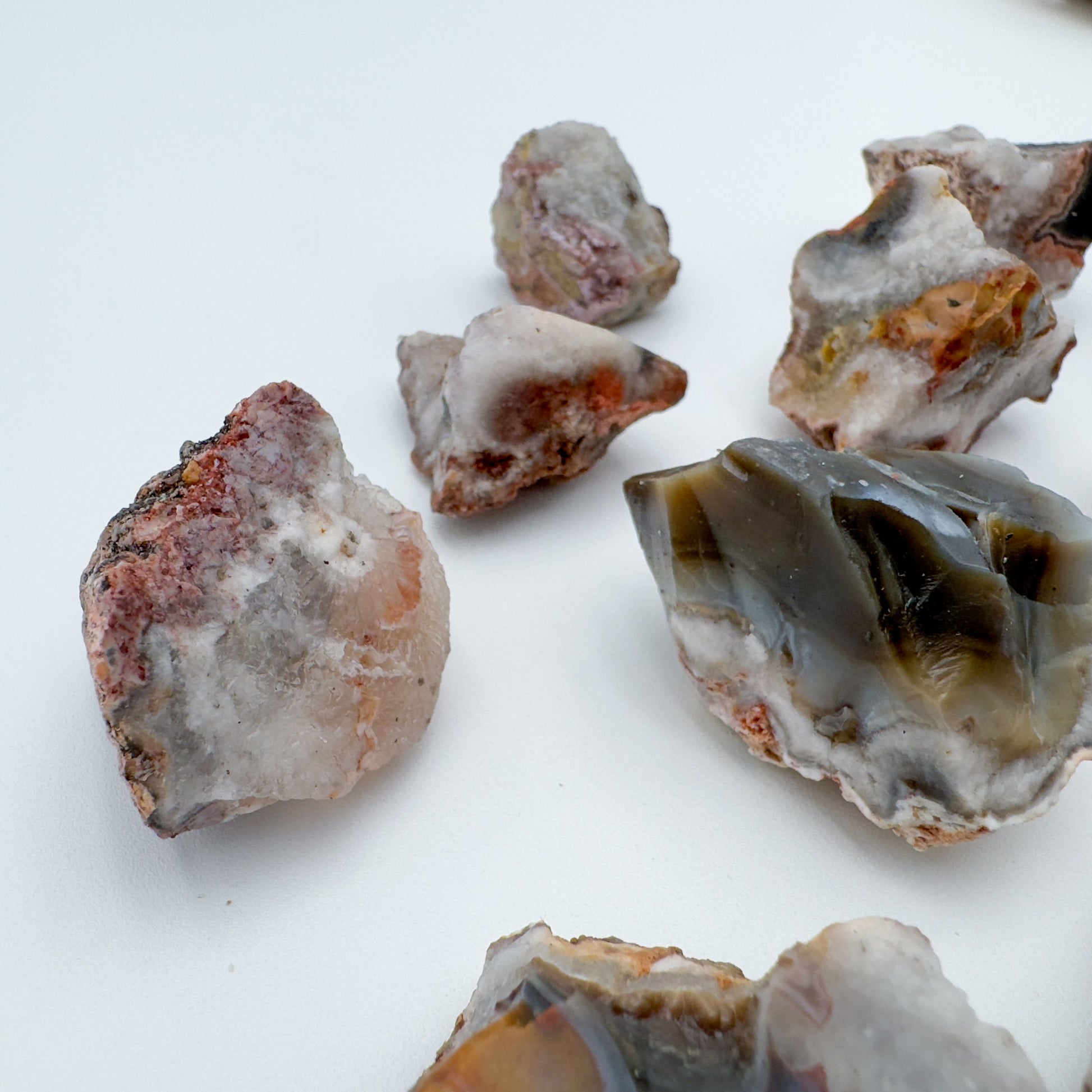 Held in hand is a Patagonia Agate raw crystal, from Río Negro Province, Argentina, traditionally used for Protection, with character of the piece on display.