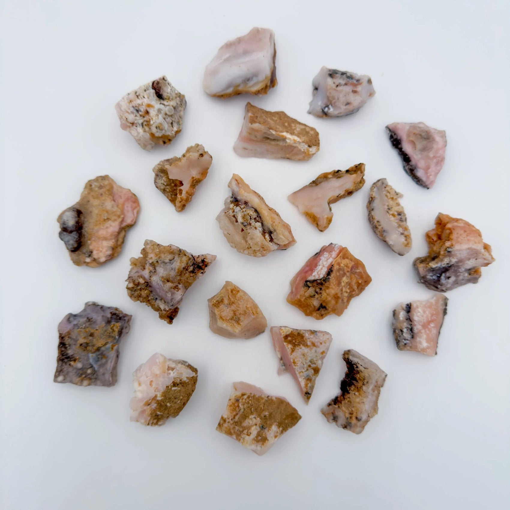 Close-up of Pink Opal raw stone from Peru, soothing wellness stone for Emotional Healing