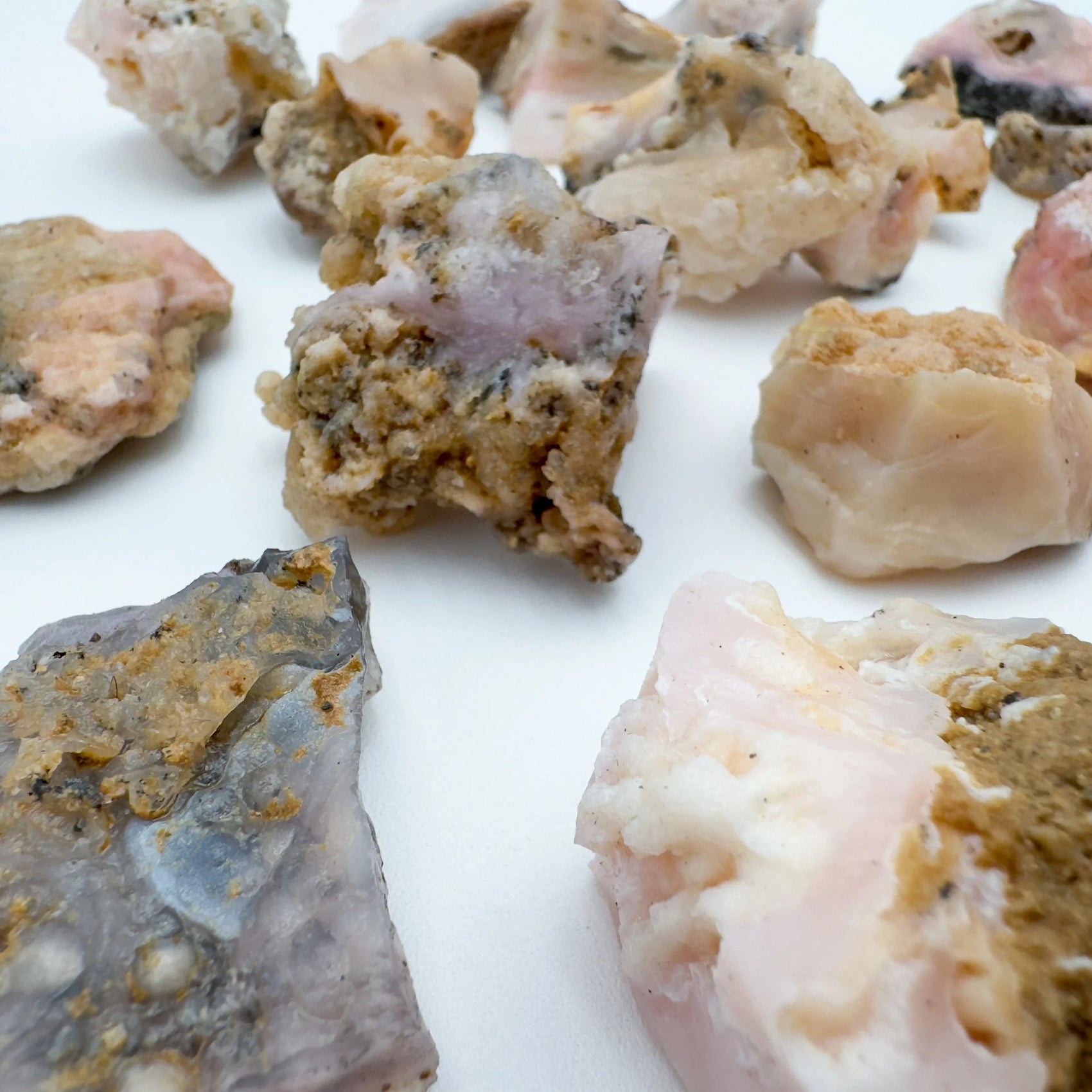 Handheld Pink Opal raw stone from Peru for meditation, Emotional Healing and Stress Relief