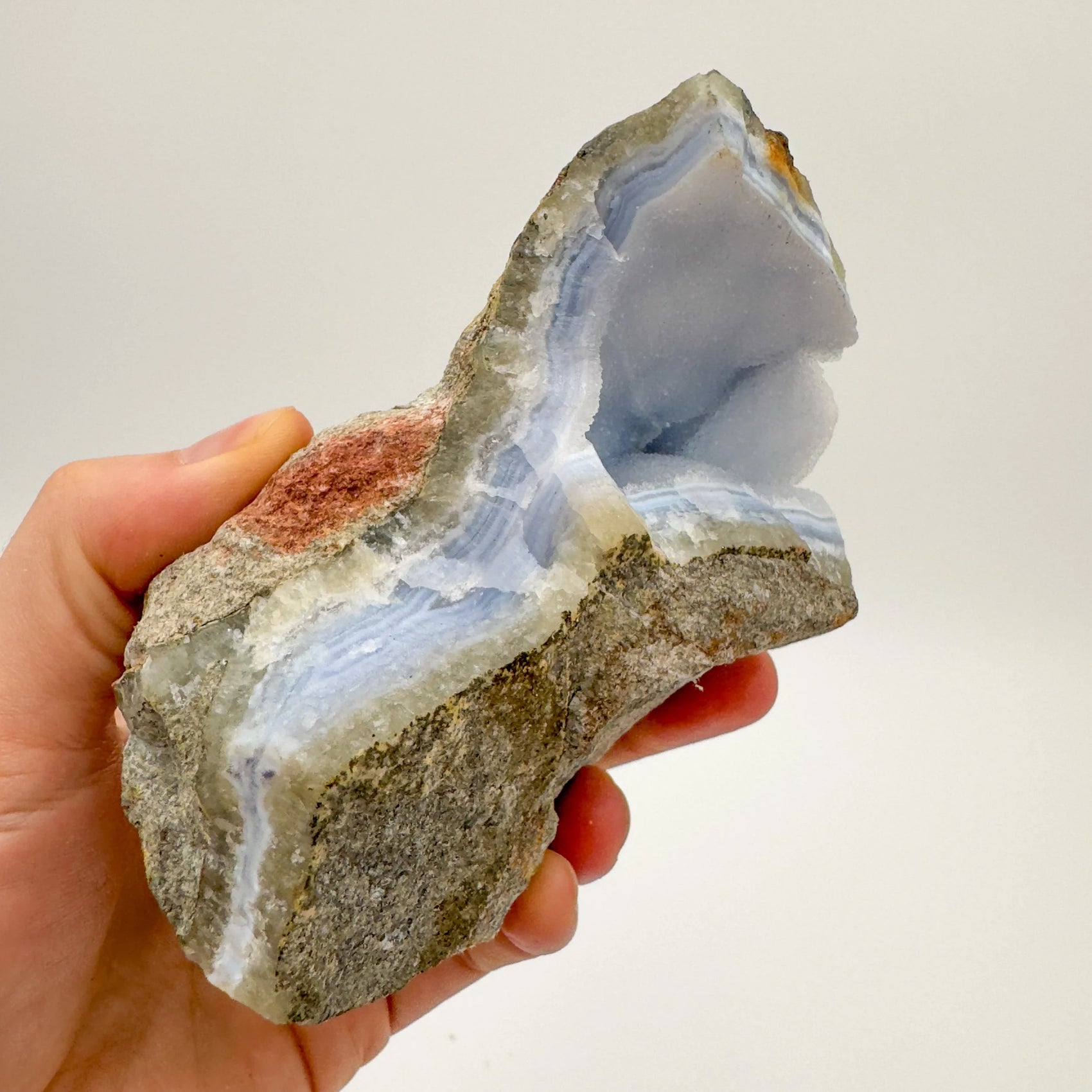 Base detail of Grade AA Blue Lace Agate geode