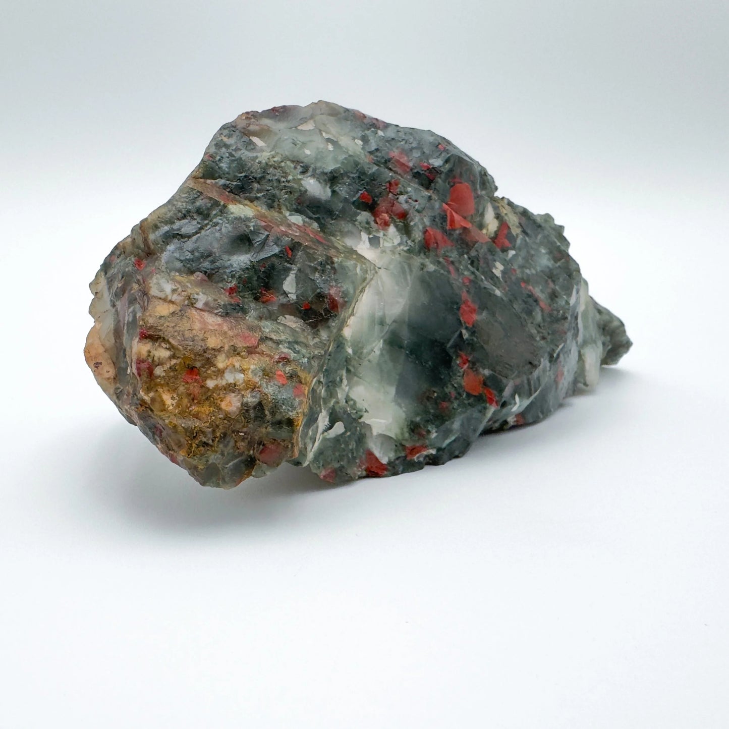 Surface detail of Bloodstone specimen, showing natural variation, sourced from Eswatini.