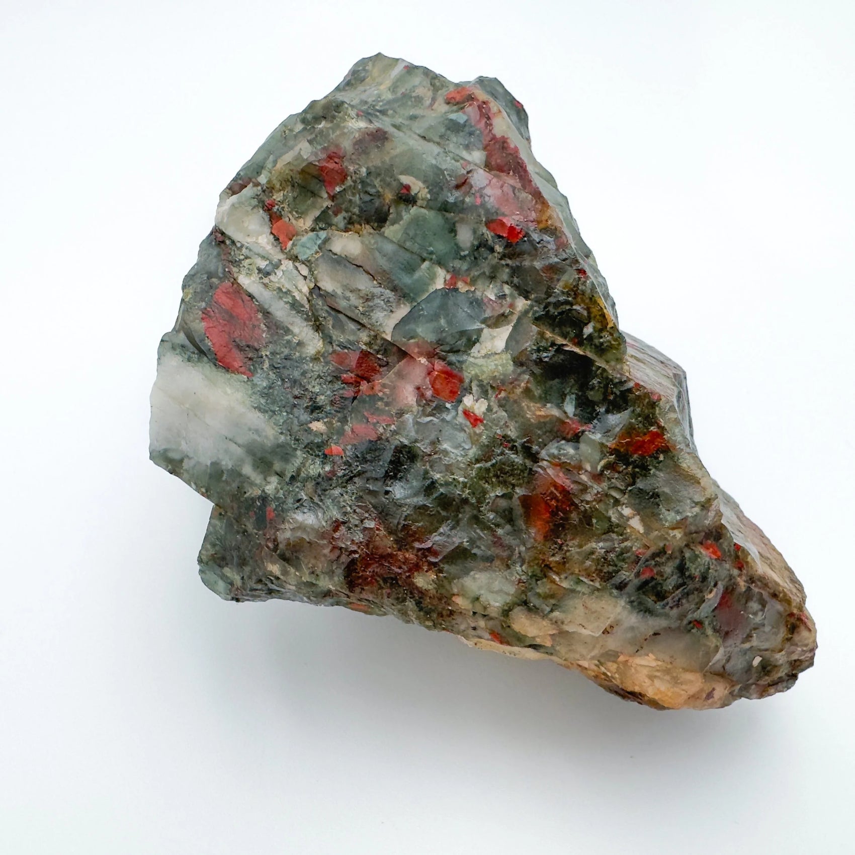 Bottom side of Bloodstone specimen, showing natural color depth, sourced from Hhohho, Eswatini.