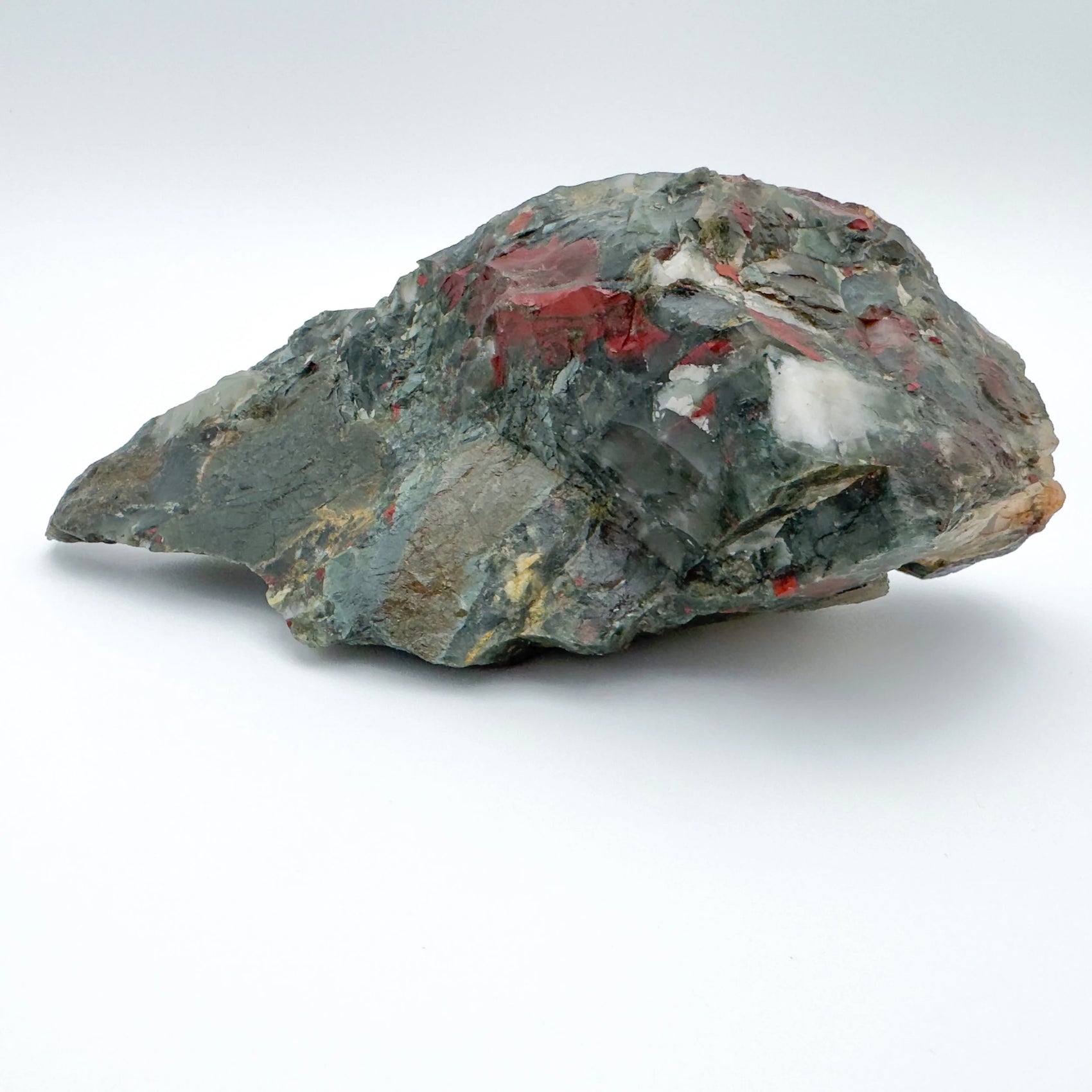 Palm-scale view of a Bloodstone specimen, Eswatini-sourced, Eswatini-sourced.
