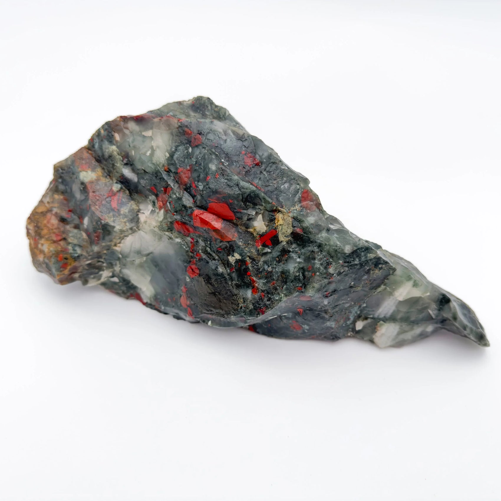 Detail shot of Grade AA Bloodstone specimen under natural light