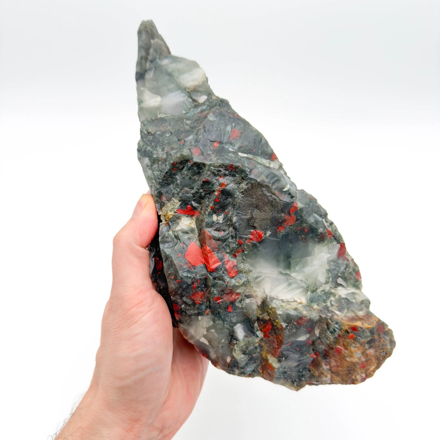 Full profile of Grade AA Bloodstone specimen ready to ship from Beyond Bohemian