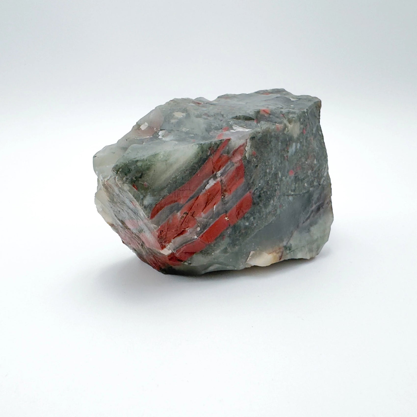 Plan view of green Bloodstone specimen, sourced from Hhohho, Eswatini.