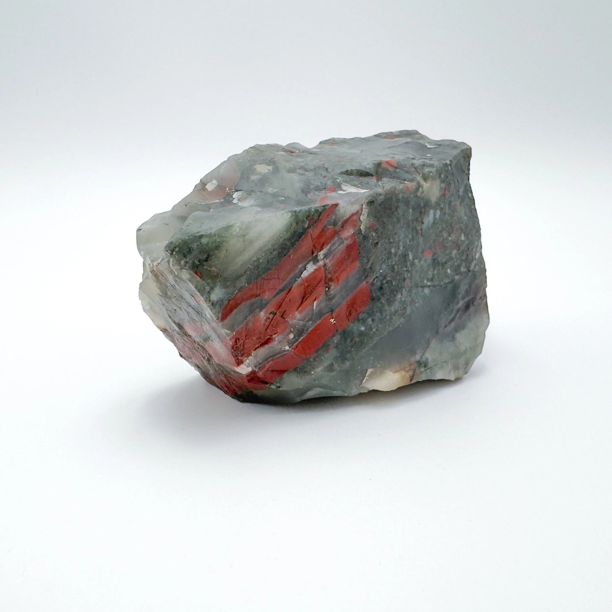 Plan view of green Bloodstone specimen, sourced from Hhohho, Eswatini.