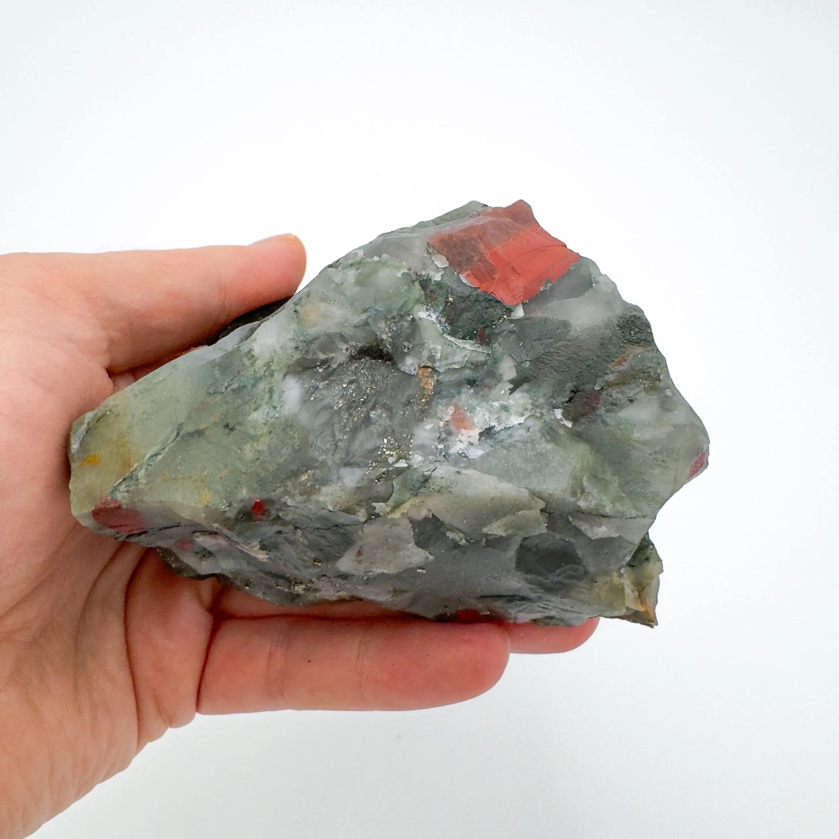 Detail shot of Grade AA Bloodstone specimen under natural light