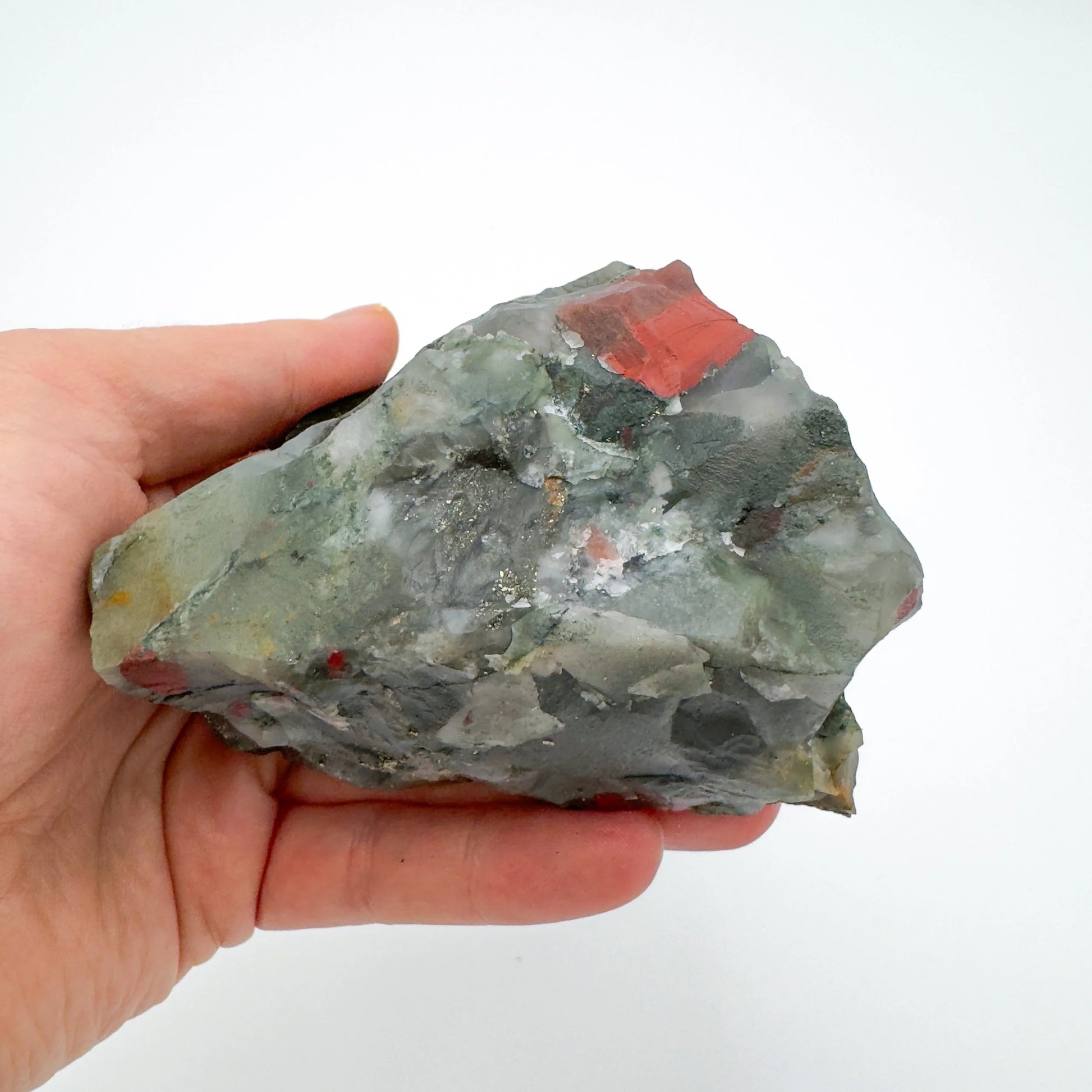 Detail shot of Grade AA Bloodstone specimen under natural light
