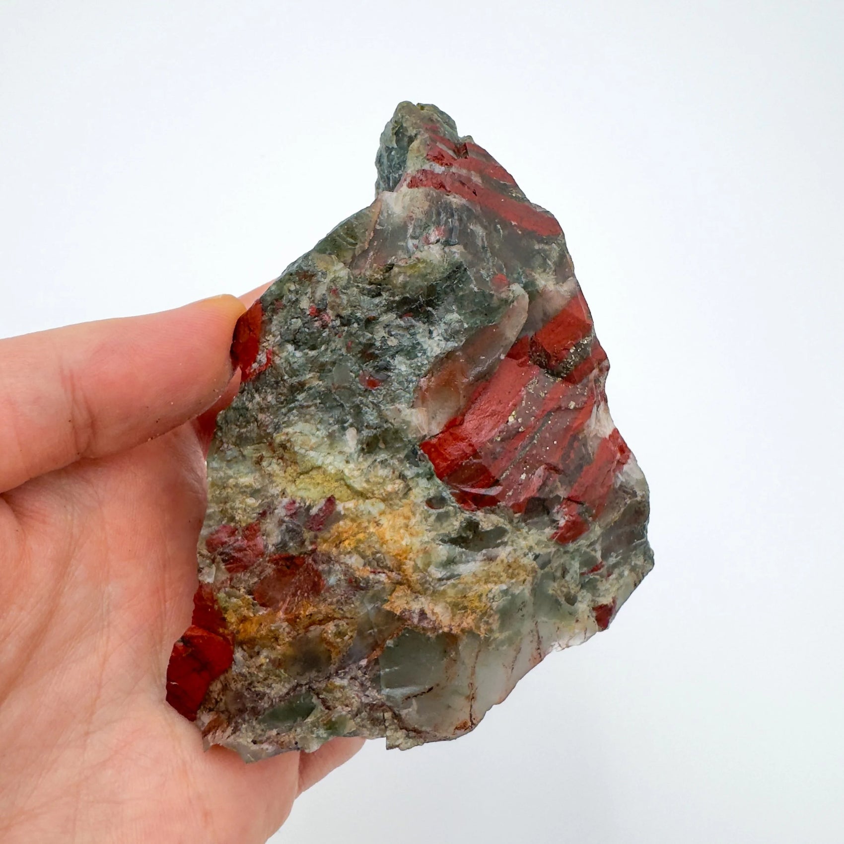 Back view of Grade AA Bloodstone specimen showing natural surface