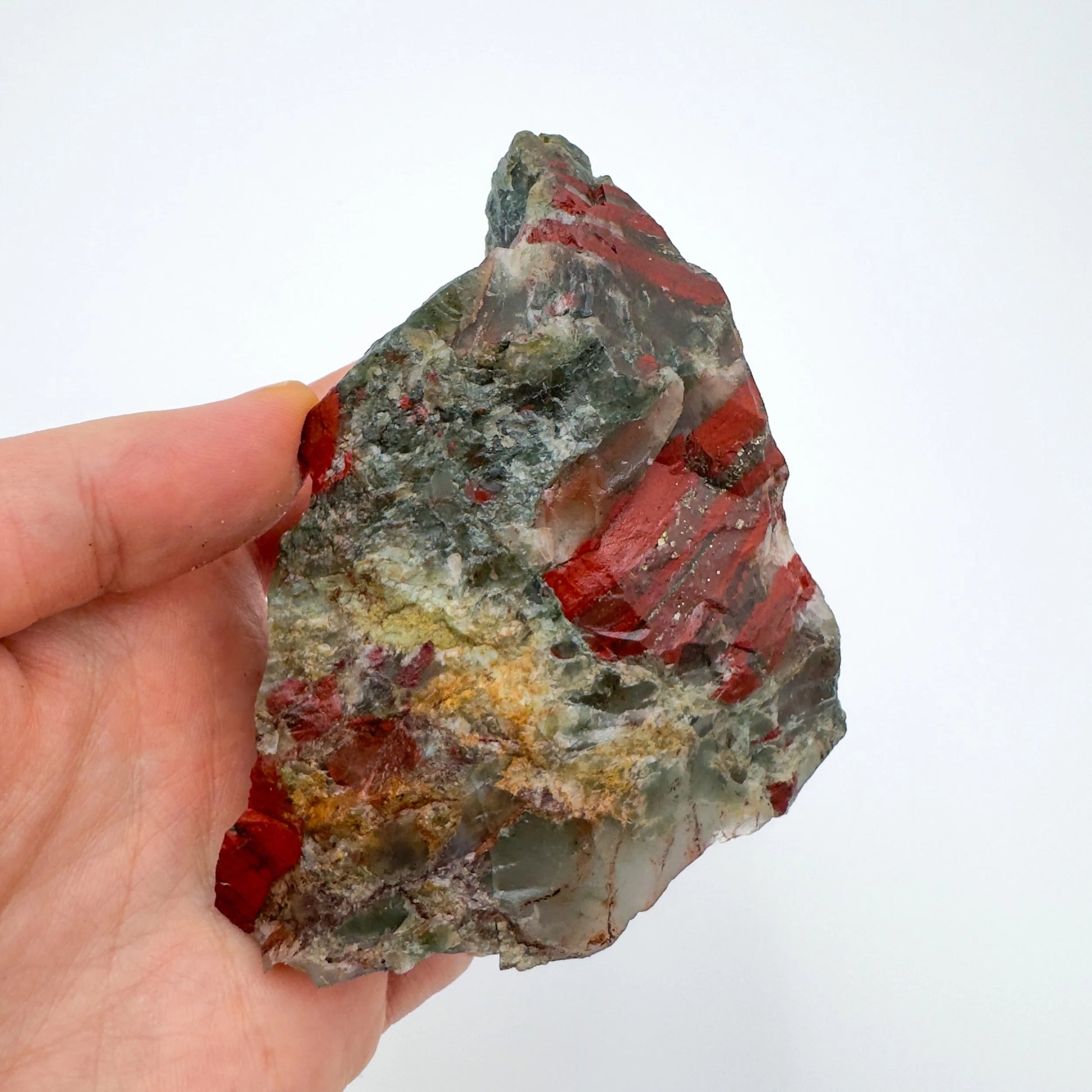 Back view of Grade AA Bloodstone specimen showing natural surface