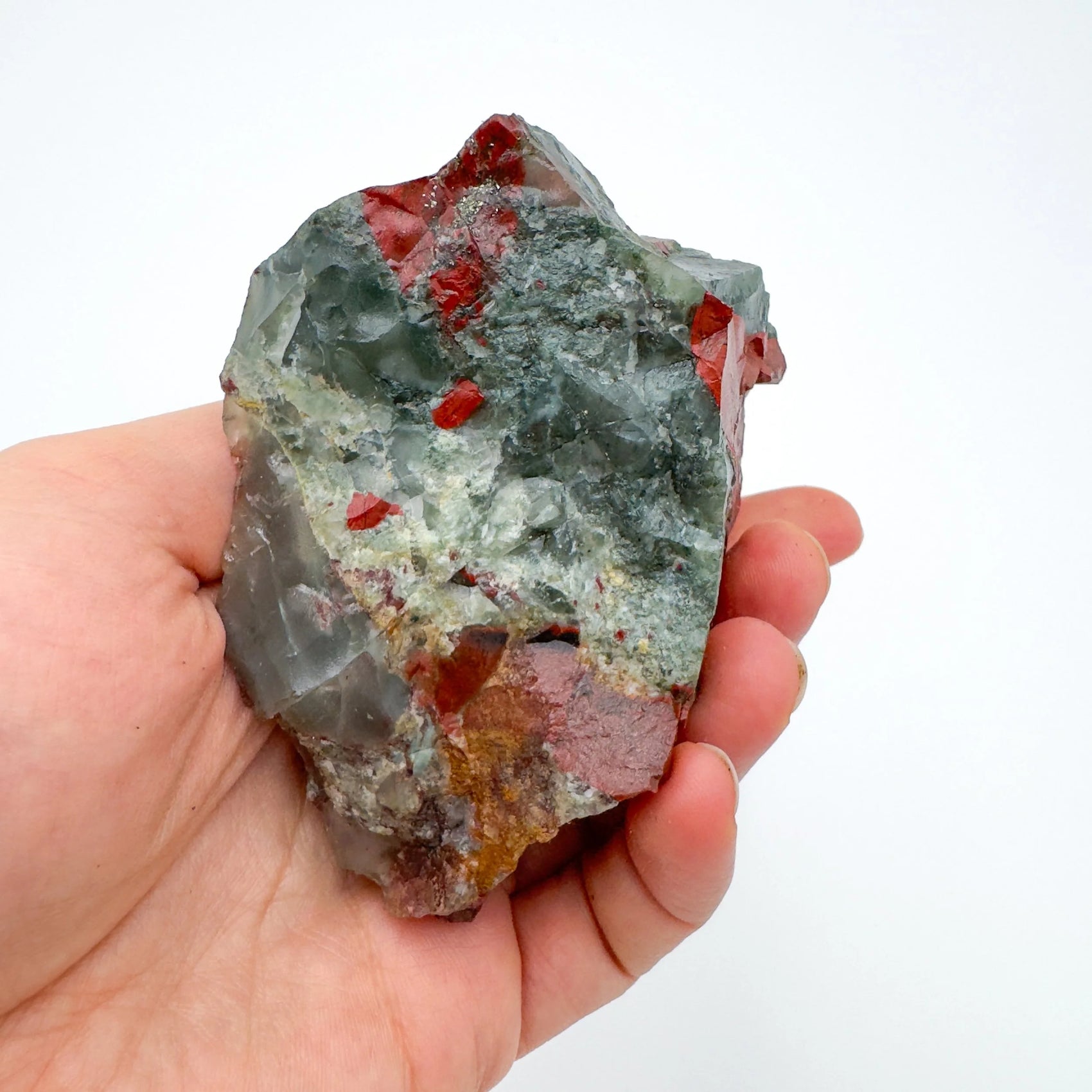 Detail shot of Grade AA Bloodstone specimen under natural light
