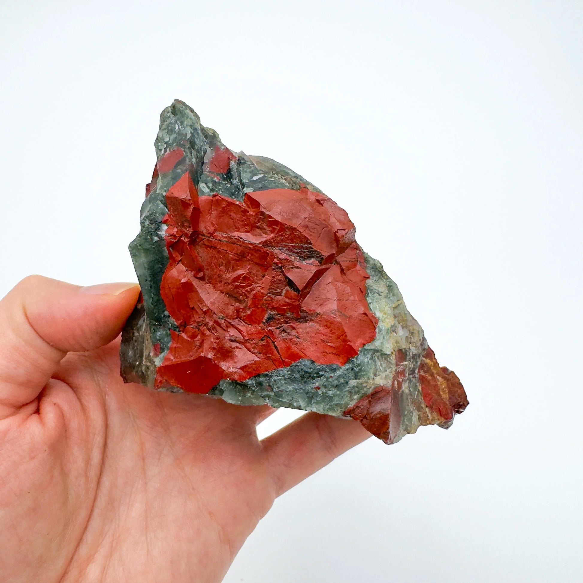 Full profile of Grade AA Bloodstone specimen ready to ship from Beyond Bohemian