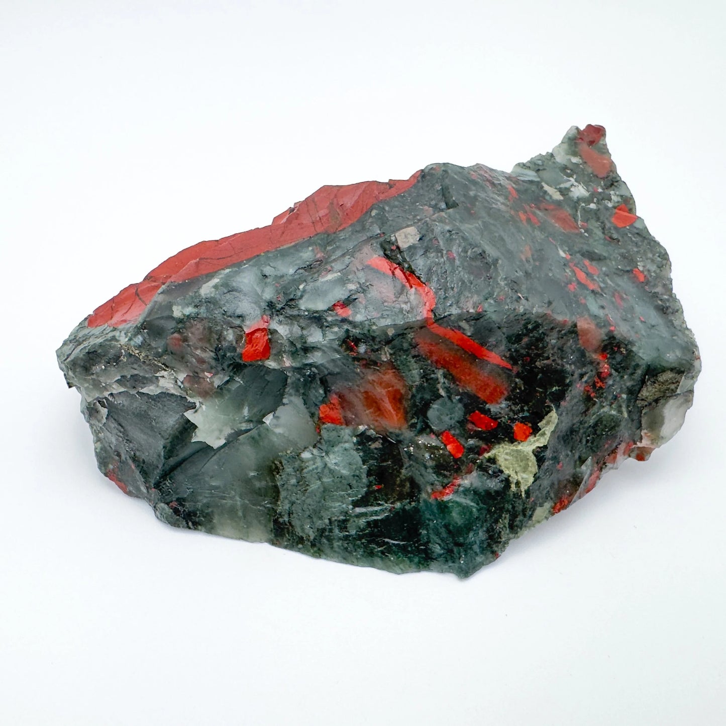 Up-close view of Bloodstone specimen, showing untreated character.