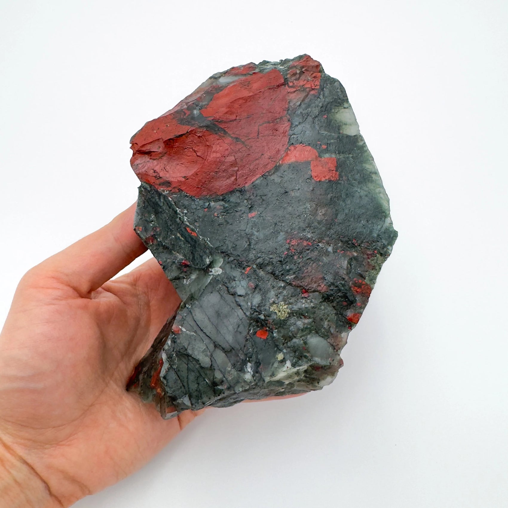 Back view of Grade AA Bloodstone specimen showing natural surface