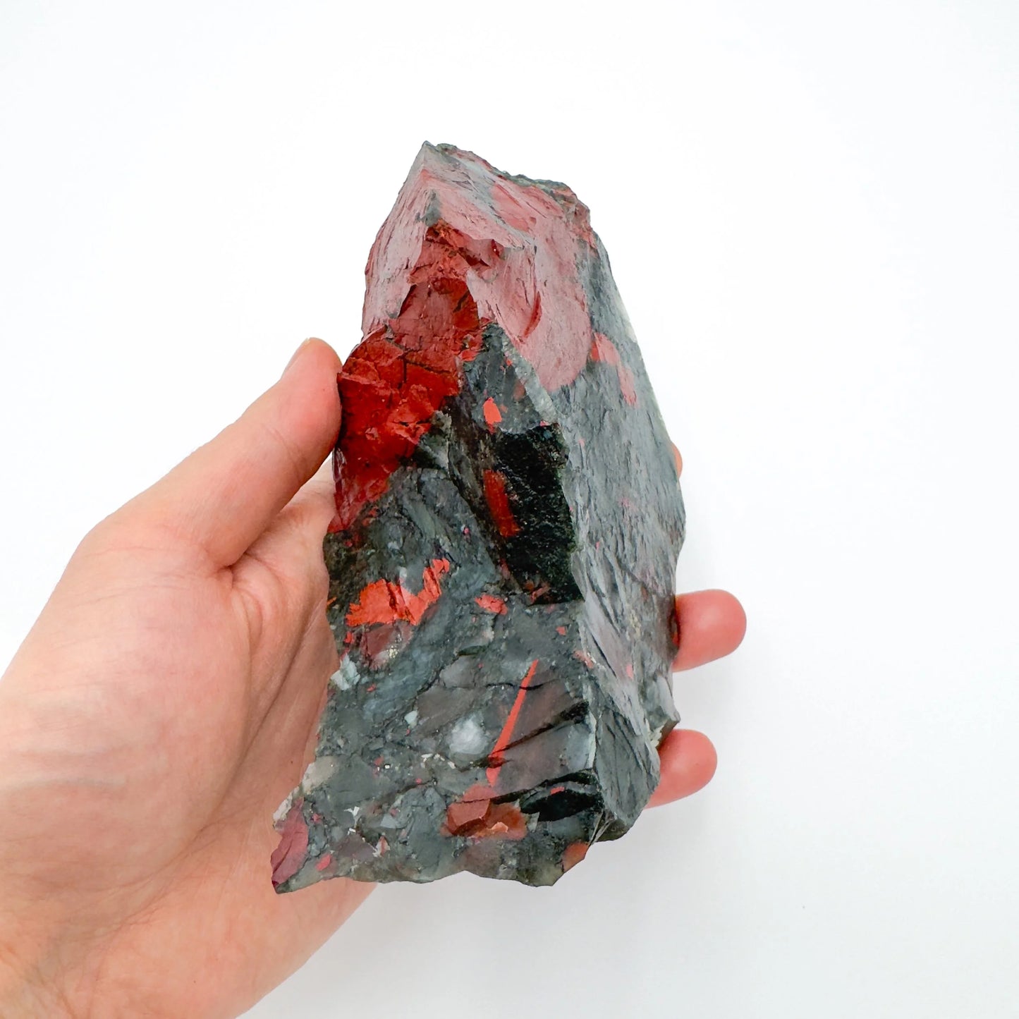 Detail shot of Grade AA Bloodstone specimen under natural light