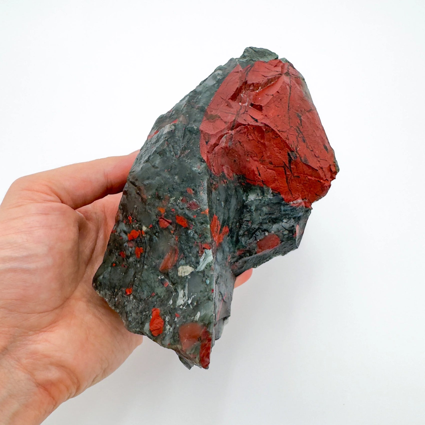 Full profile of Grade AA Bloodstone specimen ready to ship from Beyond Bohemian