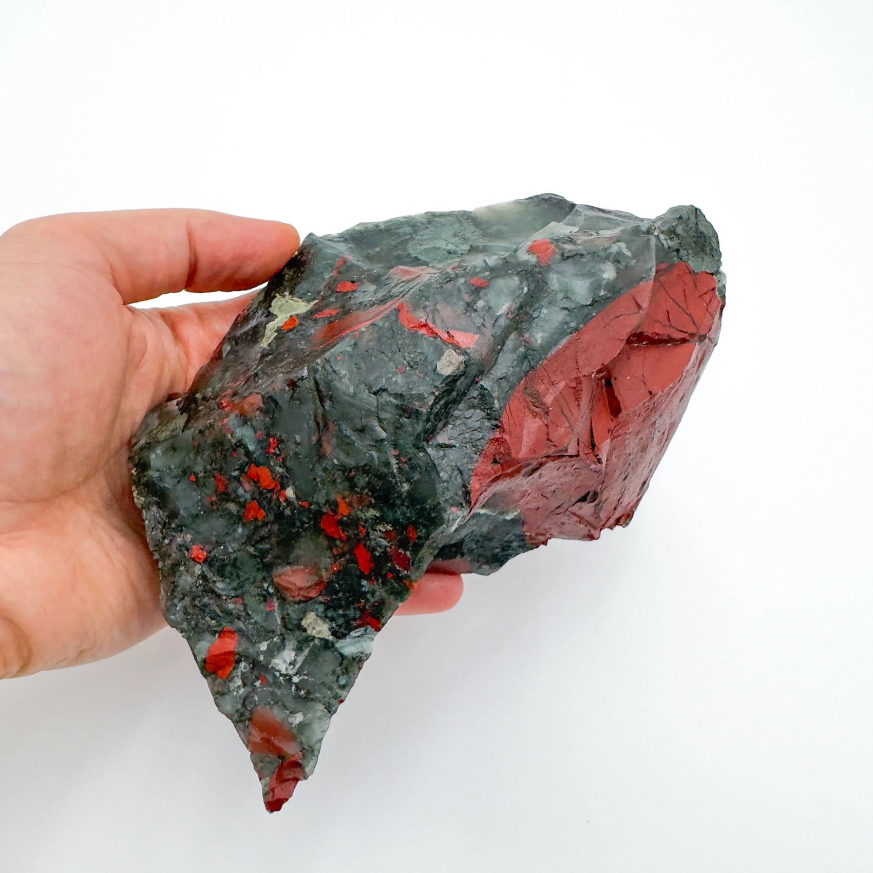Full profile of Grade AA Bloodstone specimen ready to ship from Beyond Bohemian