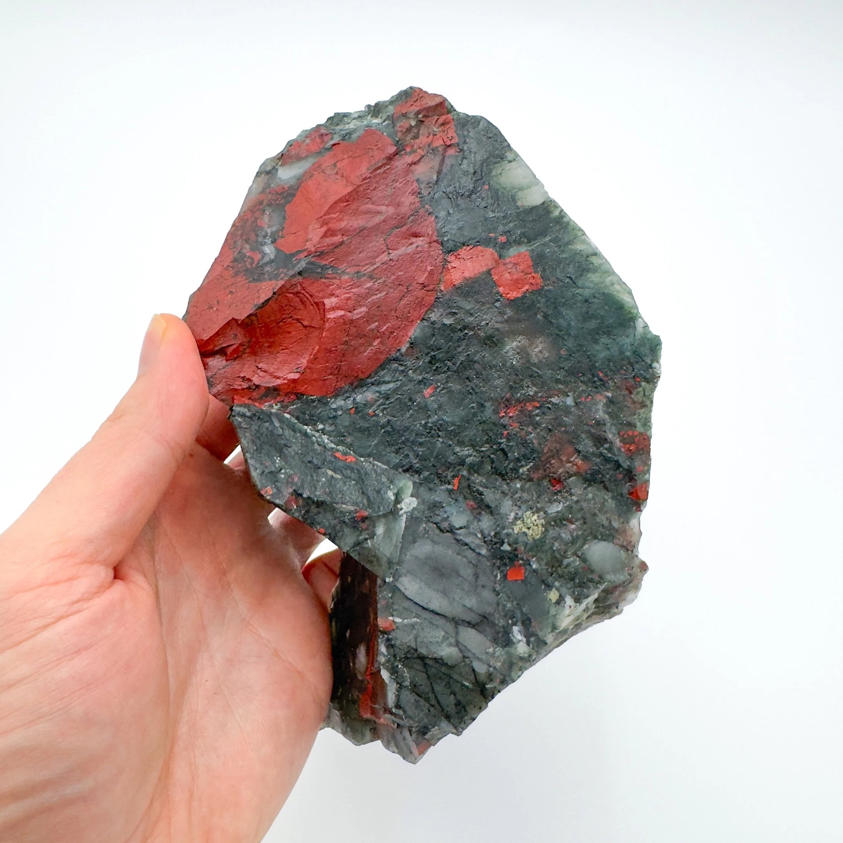 Full profile of Grade AA Bloodstone specimen ready to ship from Beyond Bohemian