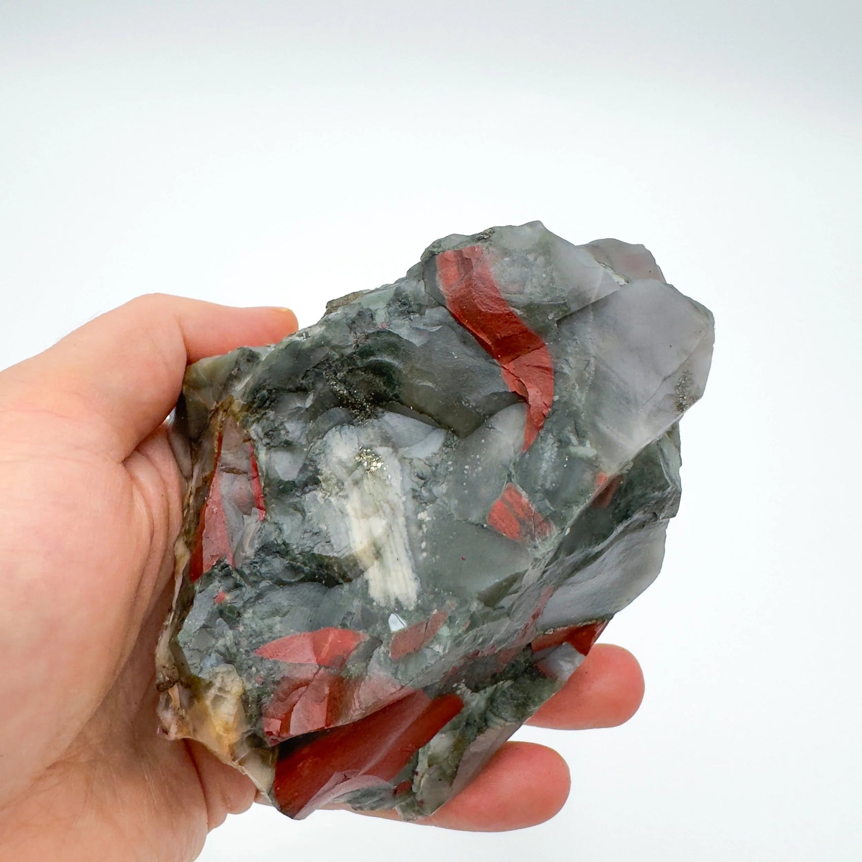Back view of Grade AA Bloodstone specimen showing natural surface