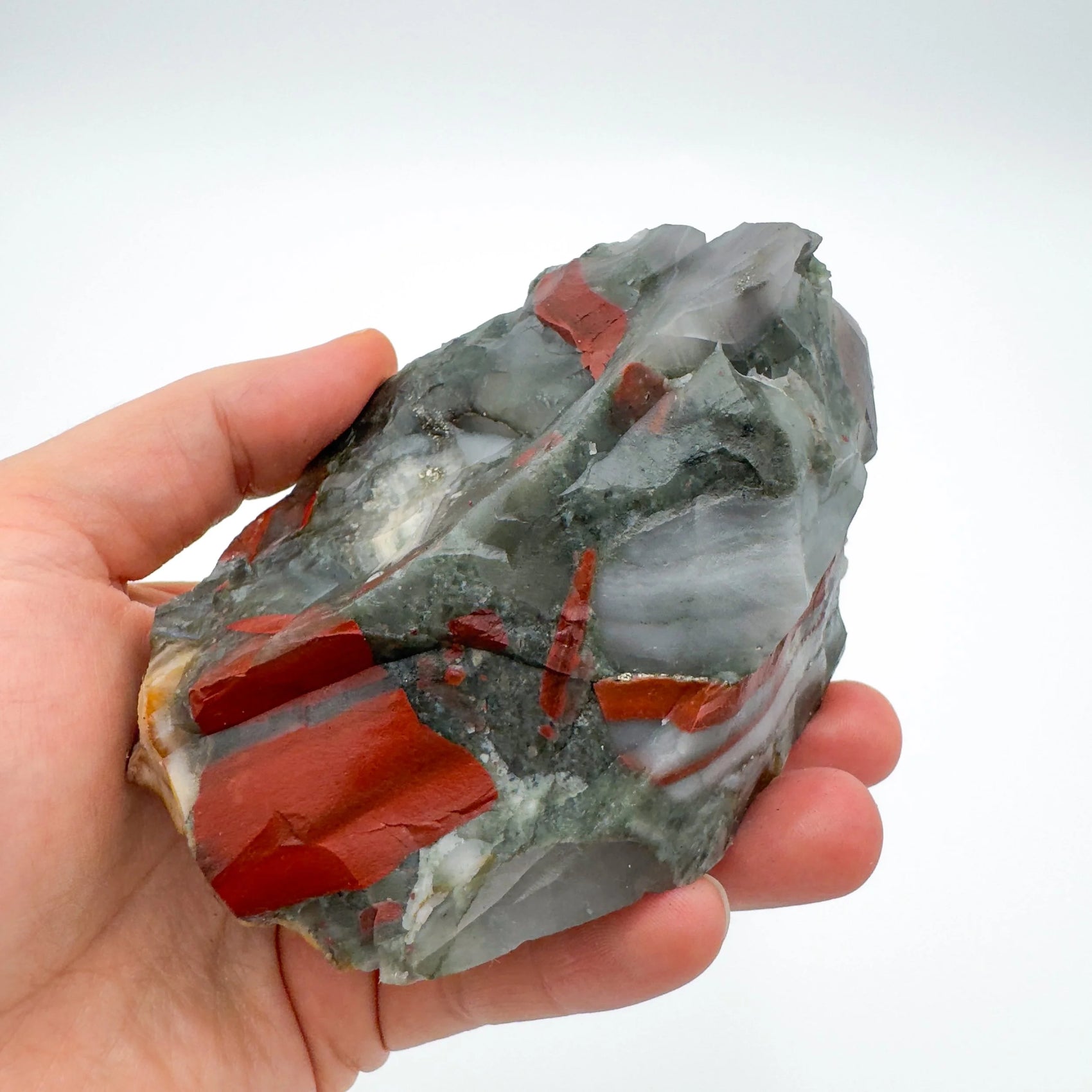 Detail shot of Grade AA Bloodstone specimen under natural light