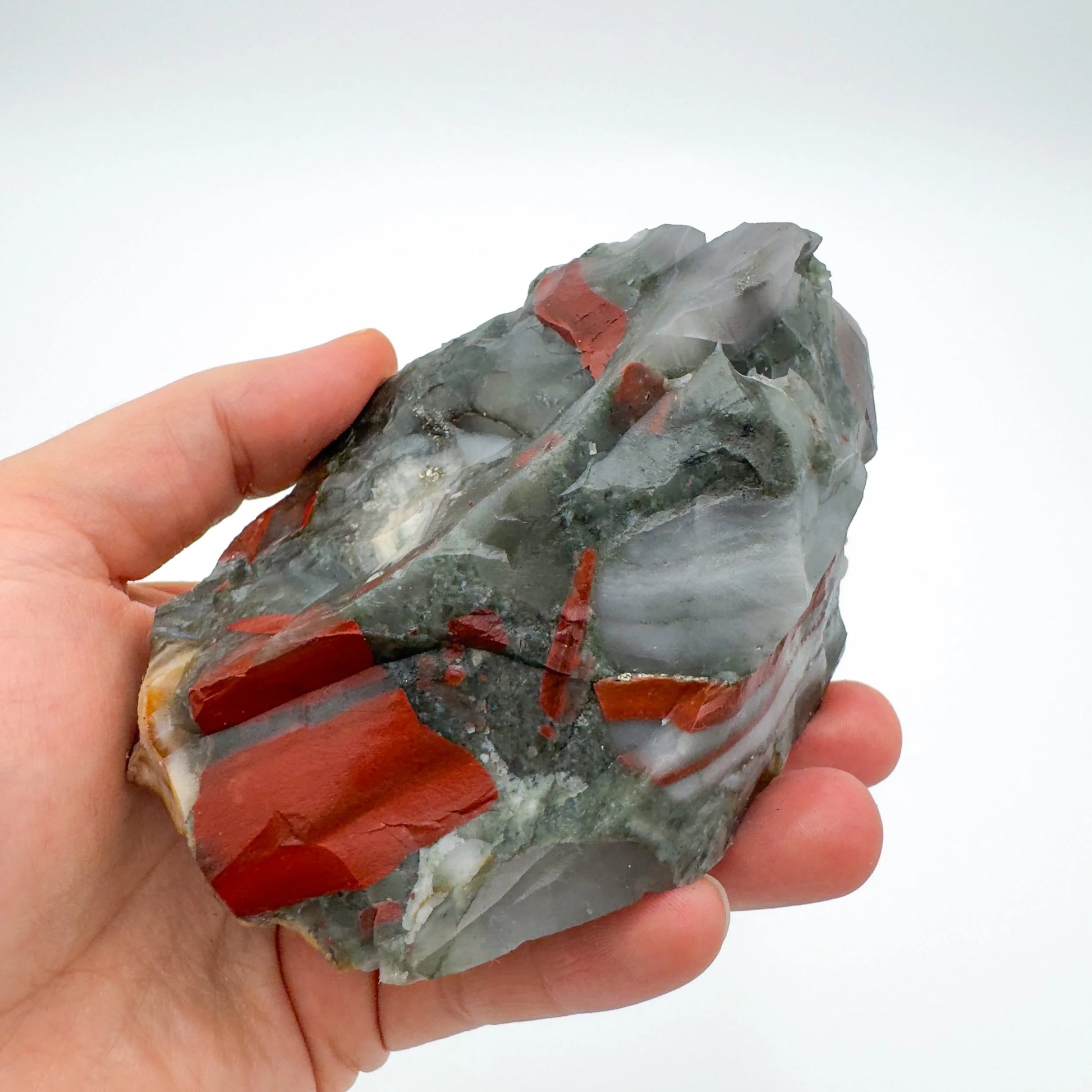Detail shot of Grade AA Bloodstone specimen under natural light