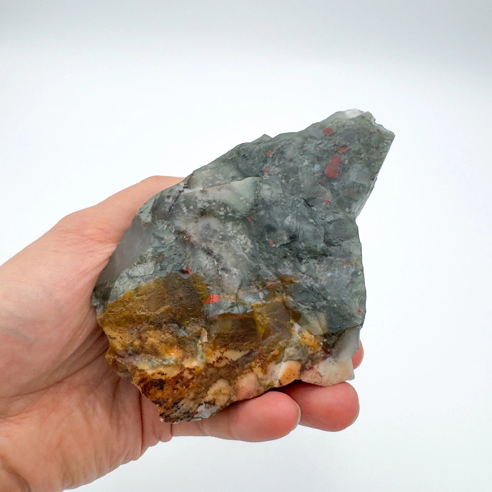 Full profile of Grade AA Bloodstone specimen ready to ship from Beyond Bohemian