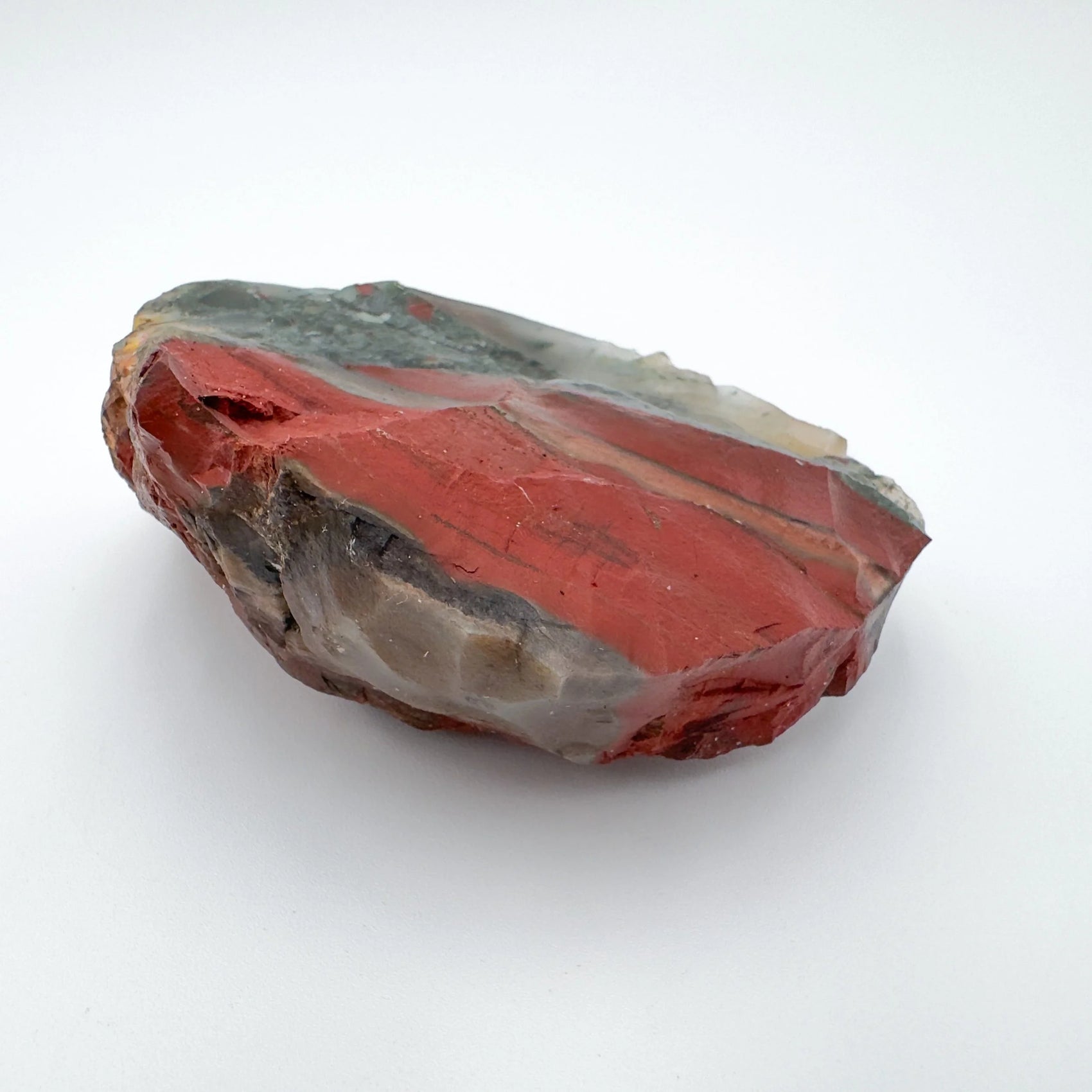 Underside detail of Grade AA Bloodstone specimen, showing natural banding.