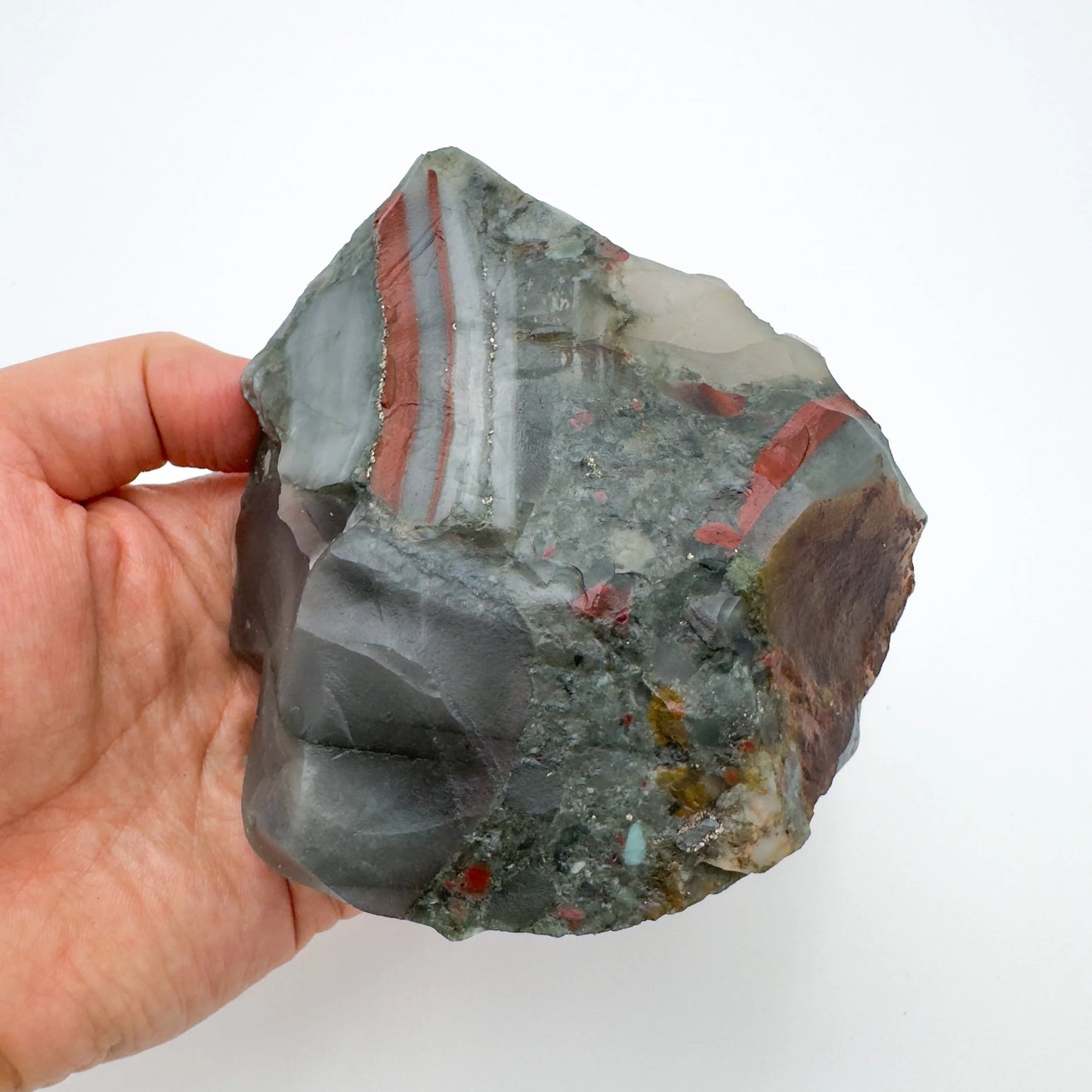 Back view of Grade AA Bloodstone specimen showing natural surface